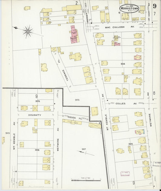 Sanborn Fire Insurance Map from Morristown, Morris County, New Jersey (1909), Sheet #0009 - Historic Sanborn Fire Insurance Map Print, vintage old map wall art, antique decor, genealogy gift, New Jersey New Jersey map