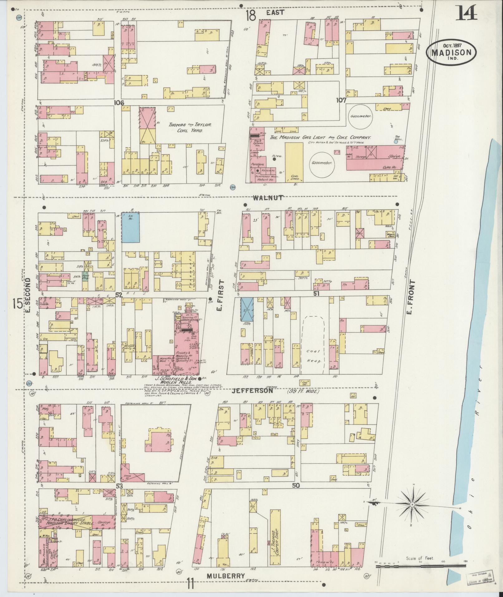 Sanborn Fire Insurance Map from Madison, Jefferson County, Indiana (1897), Sheet #0014 - Complete Map Set gallery image, historic Sanborn map, vintage wall art, Indiana Indiana
