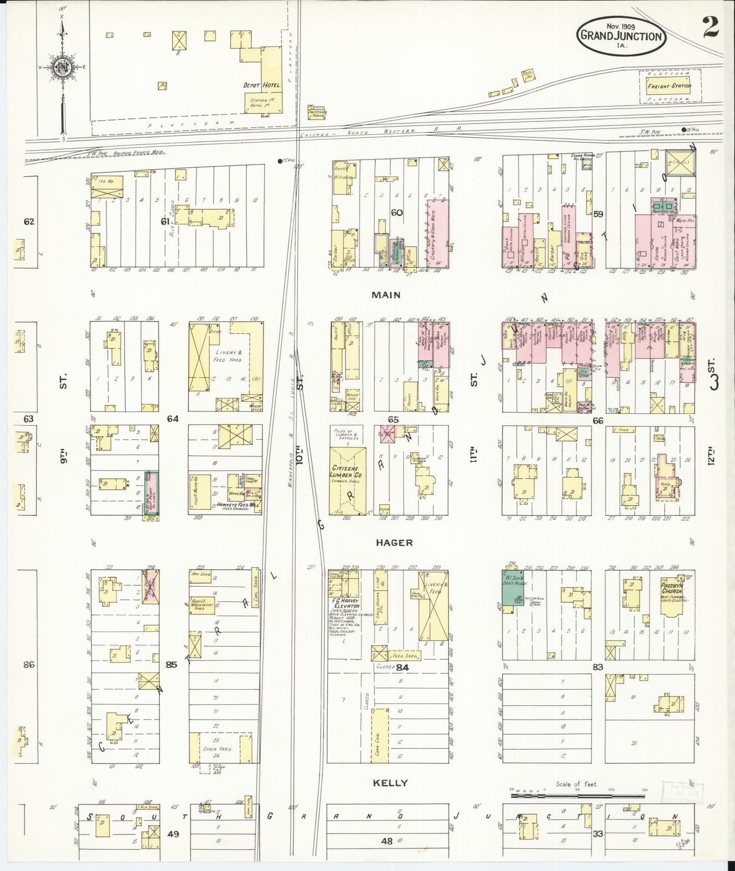 Sanborn Fire Insurance Map from Grand Junction, Greene County, Iowa (1909), Sheet #0002 - Historic Sanborn Fire Insurance Map Print