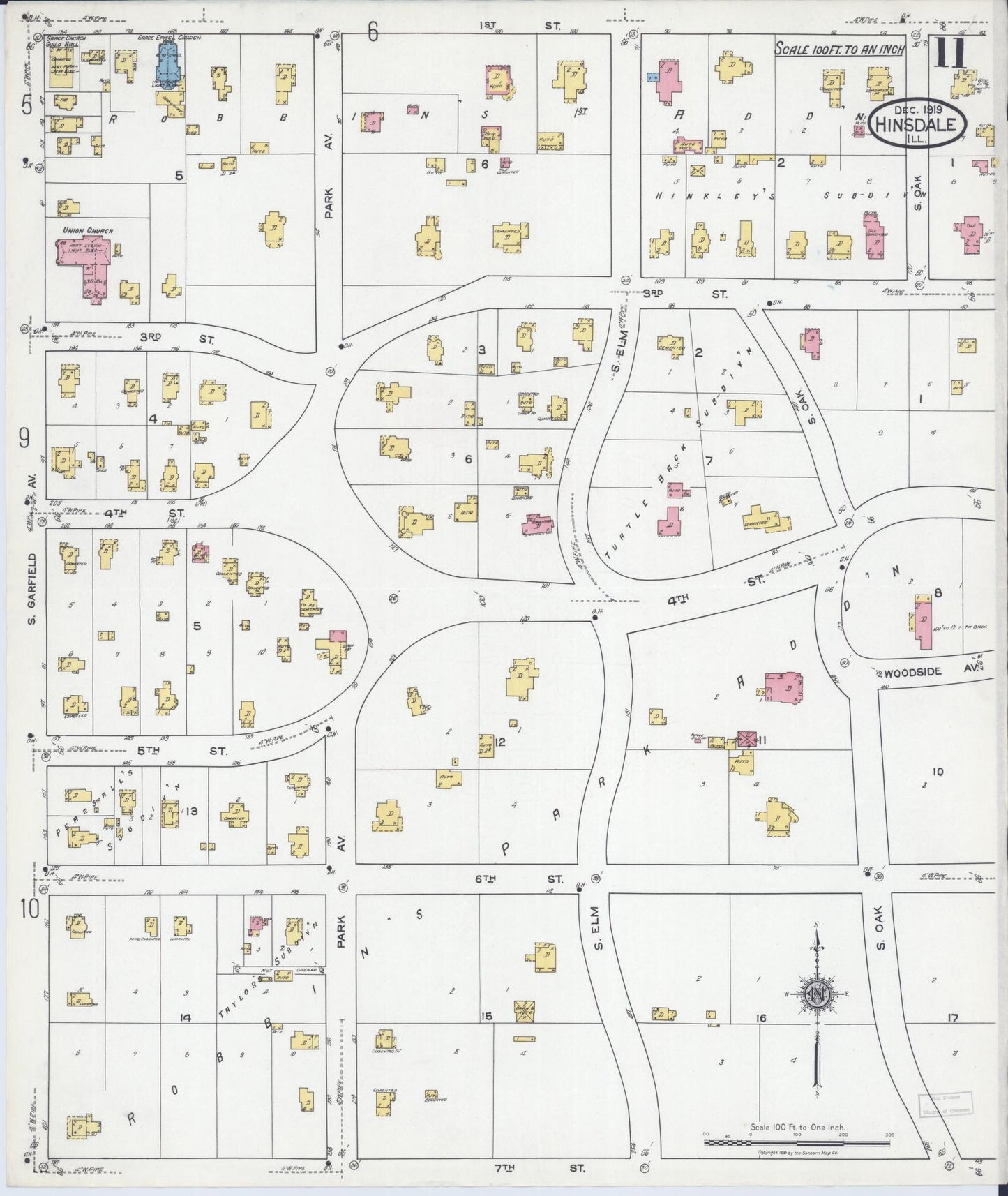 Sanborn Fire Insurance Map from Hinsdale, Du Page And Cook Counties, Illinois (1919), Sheet #0011 - Historic Sanborn Fire Insurance Map Print, vintage old map wall art, antique decor, genealogy gift, Illinois Illinois map
