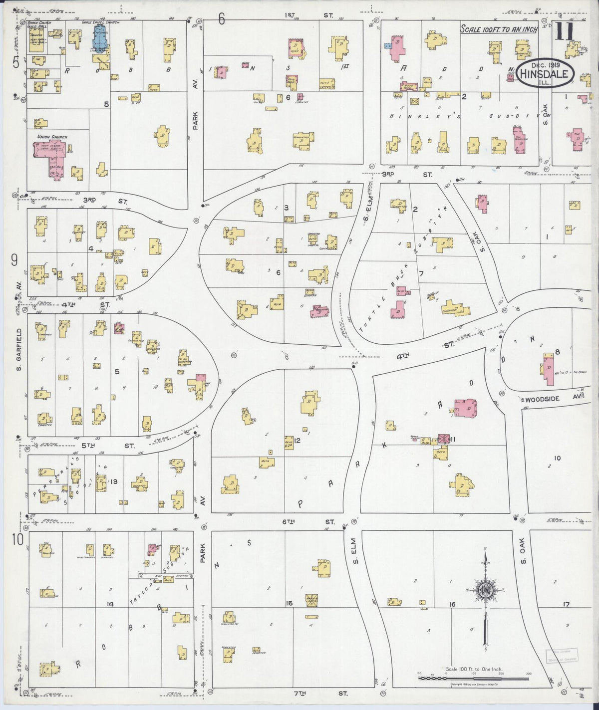 Sanborn Fire Insurance Map from Hinsdale, Du Page And Cook Counties, Illinois (1919), Sheet #0011 - Historic Sanborn Fire Insurance Map Print, vintage old map wall art, antique decor, genealogy gift, Illinois Illinois map