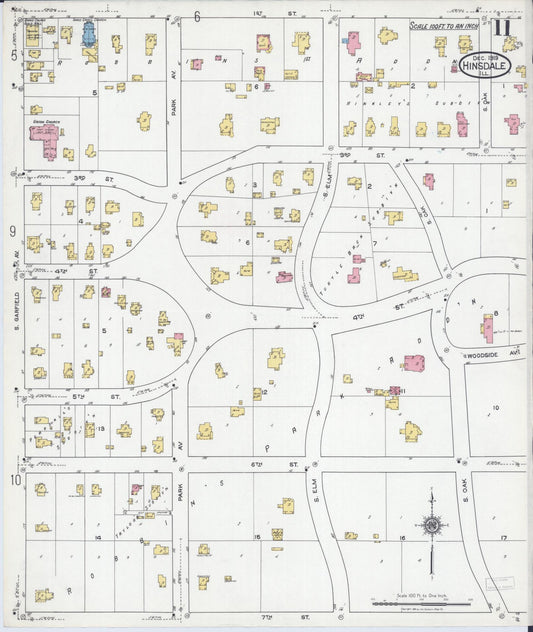 Sanborn Fire Insurance Map from Hinsdale, Du Page And Cook Counties, Illinois (1919), Sheet #0011 - Historic Sanborn Fire Insurance Map Print, vintage old map wall art, antique decor, genealogy gift, Illinois Illinois map