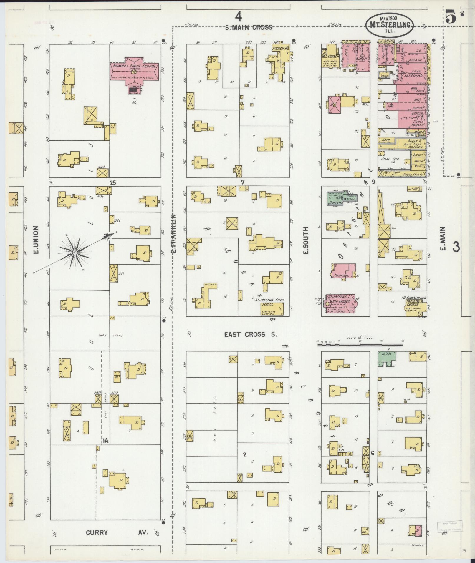 Sanborn Fire Insurance Map from Mount Sterling, Brown County, Illinois (1900), Sheet #0005 - Complete Map Set gallery image, historic Sanborn map, vintage wall art, Illinois Illinois