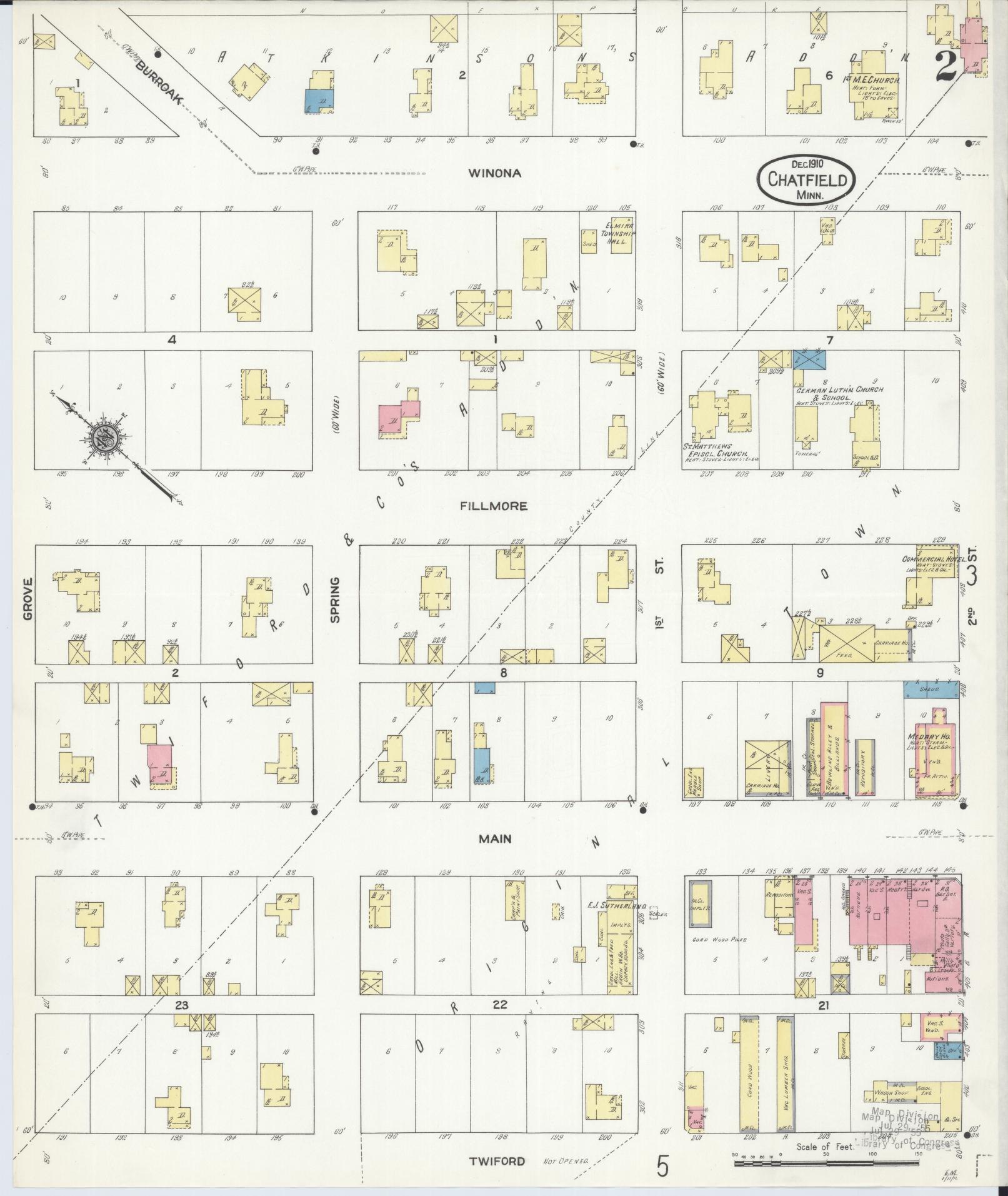 Sanborn Fire Insurance Map from Chatfield, Fillmore And Olmsted Counties, Minnesota (1910), Sheet #0002 - Complete Map Set gallery image, historic Sanborn map, vintage wall art, Minnesota Minnesota