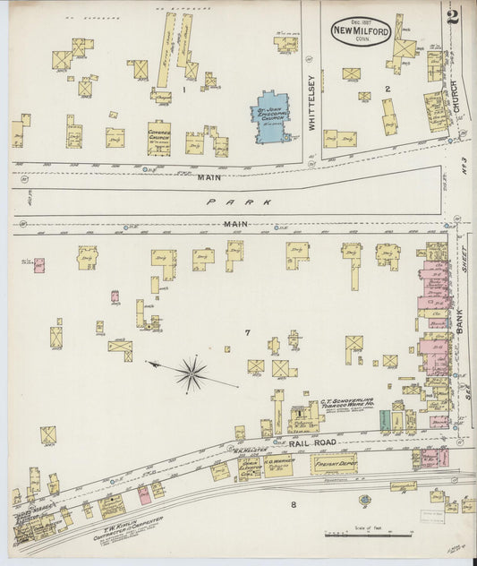 Sanborn Fire Insurance Map from New Milford, Litchfield County, Connecticut (1887), Sheet #0002 - Historic Sanborn Fire Insurance Map Print, vintage old map wall art, antique decor, genealogy gift, Connecticut Connecticut map