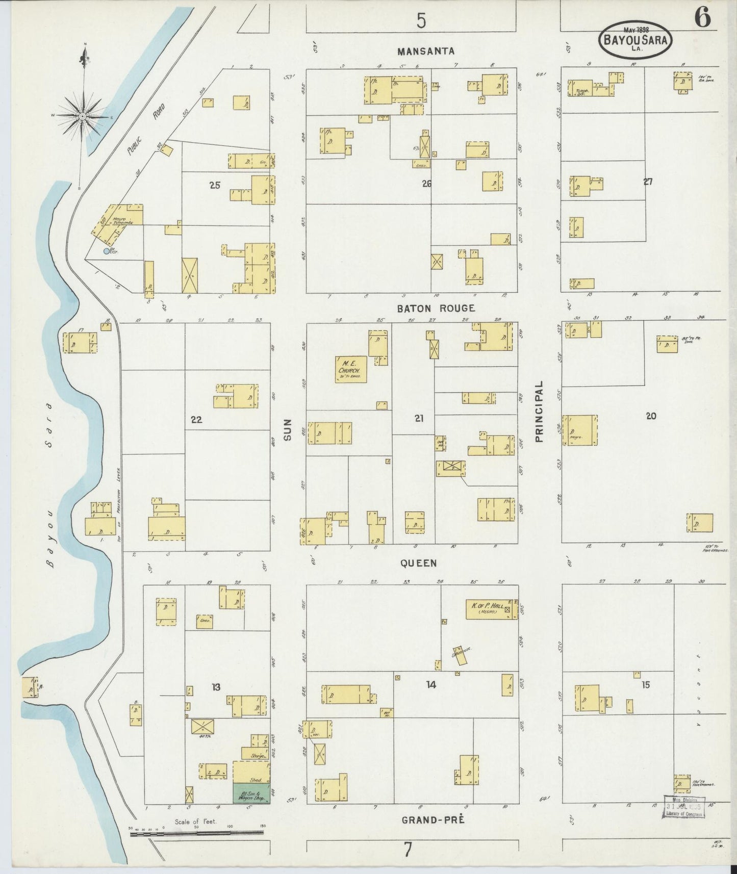 Sanborn Fire Insurance Map from Bayou Sara, West Feliciana Parish, Louisiana (1898), Sheet #0006 - Complete Map Set gallery image, historic Sanborn map, vintage wall art, Louisiana Louisiana