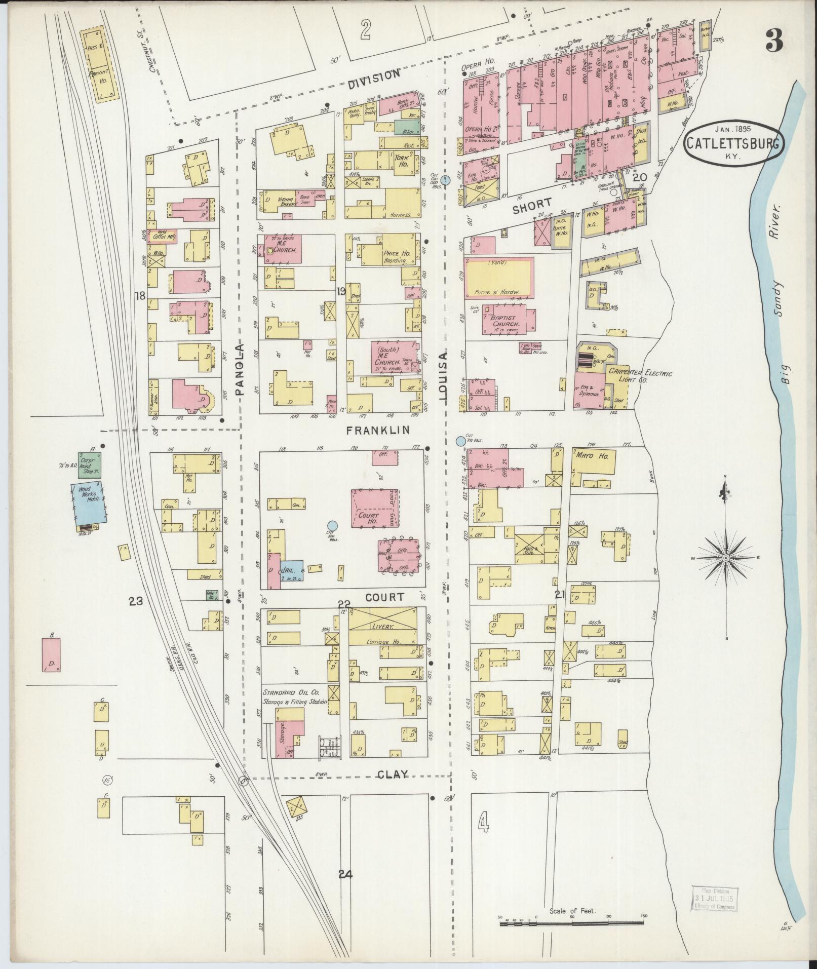 Sanborn Fire Insurance Map from Catlettsburg, Boyd County, Kentucky (1895), Sheet #0003 - Complete Map Set gallery image, historic Sanborn map, vintage wall art, Kentucky Kentucky