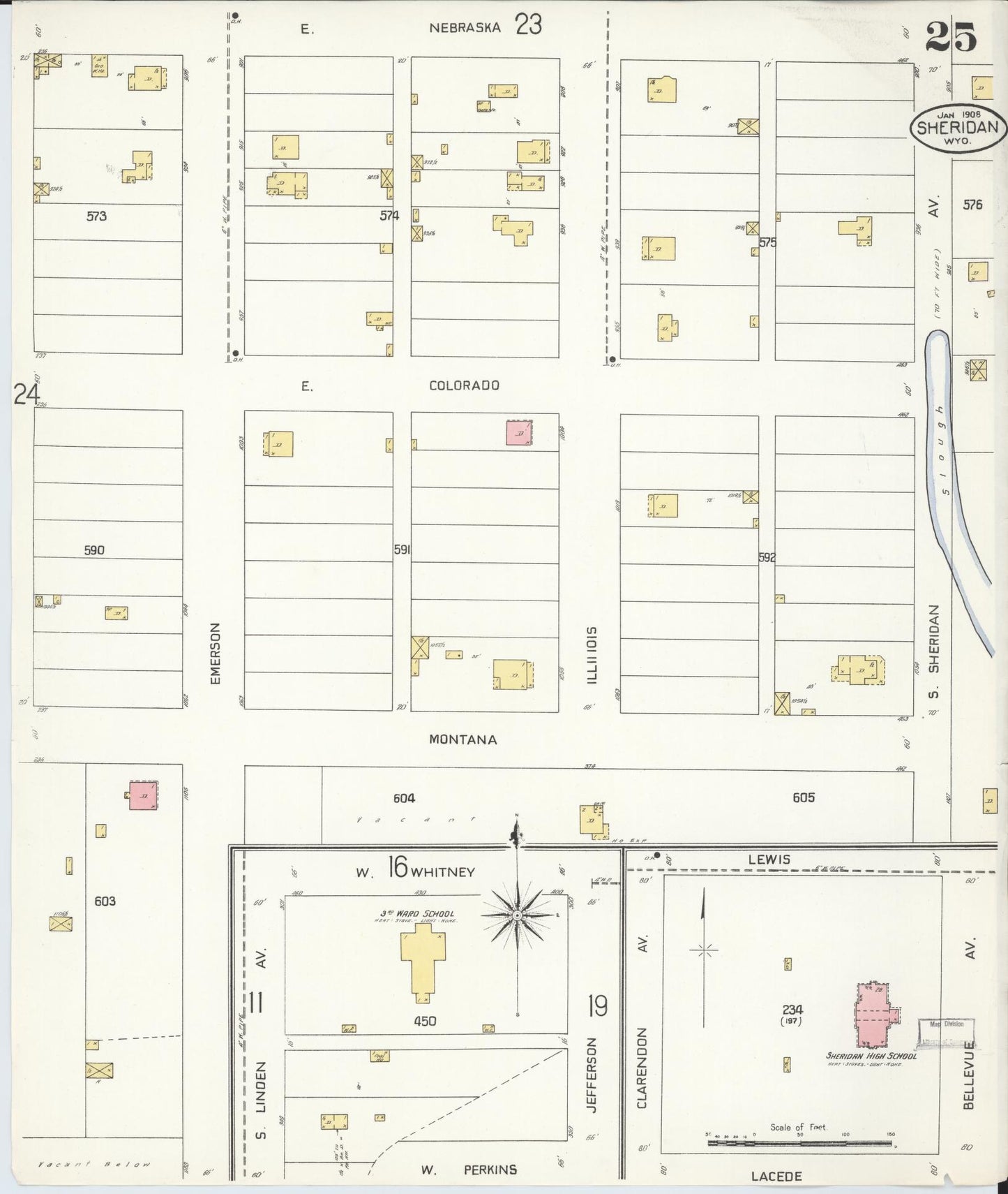 Sanborn Fire Insurance Map from Sheridan, Sheridan County, Wyoming (1908), Sheet #0025 - Complete Map Set gallery image, historic Sanborn map, vintage wall art, Wyoming Wyoming