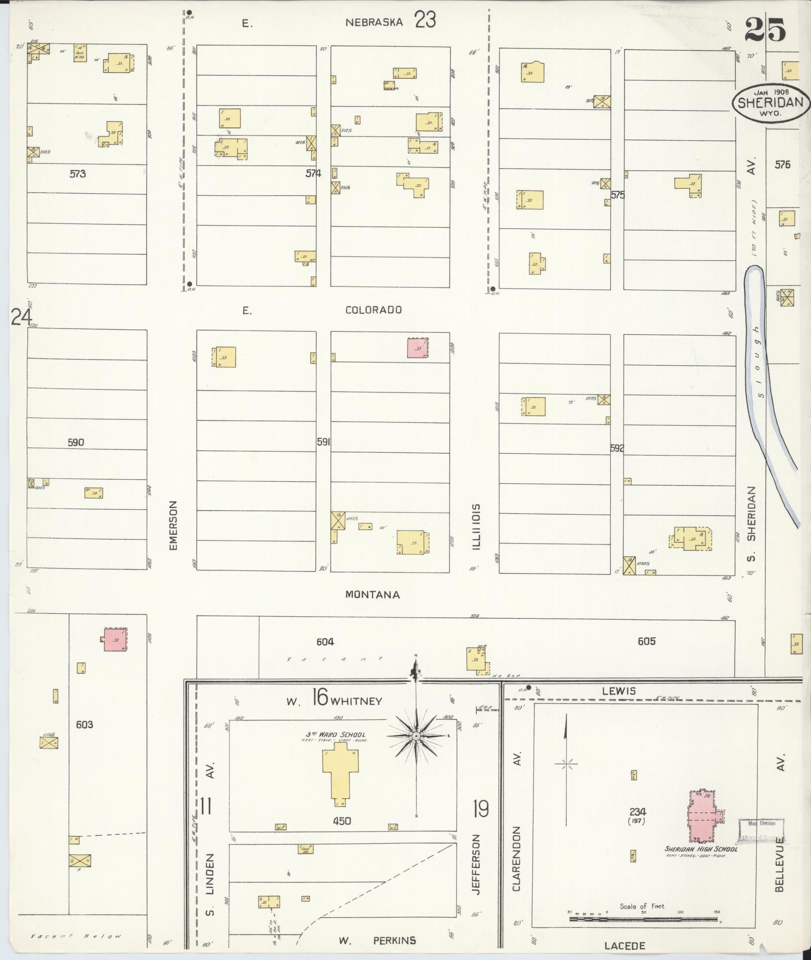 Sanborn Fire Insurance Map from Sheridan, Sheridan County, Wyoming (1908), Sheet #0025 - Complete Map Set gallery image, historic Sanborn map, vintage wall art, Wyoming Wyoming