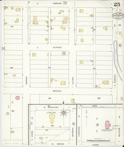 Sanborn Fire Insurance Map from Sheridan, Sheridan County, Wyoming (1908), Sheet #0025 - Complete Map Set gallery image, historic Sanborn map, vintage wall art, Wyoming Wyoming