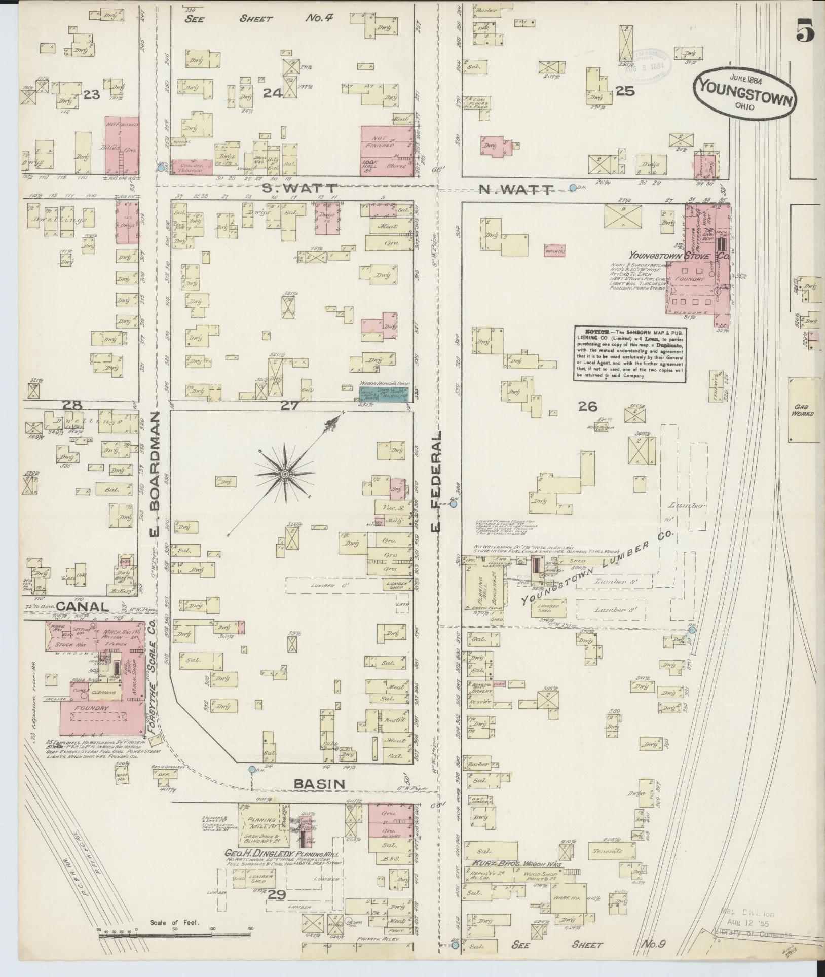 Sanborn Fire Insurance Map from Youngstown, Mahoning County, Ohio (1884), Sheet #0005 - Historic Sanborn Fire Insurance Map Print, vintage old map wall art, antique decor, genealogy gift, Ohio Ohio map