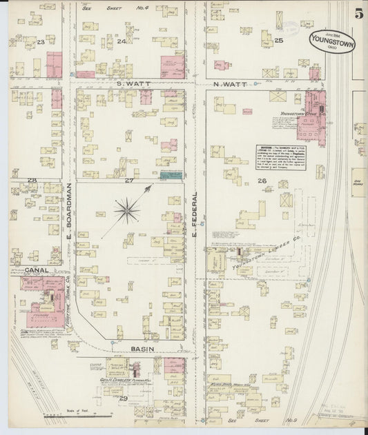 Sanborn Fire Insurance Map from Youngstown, Mahoning County, Ohio (1884), Sheet #0005 - Historic Sanborn Fire Insurance Map Print, vintage old map wall art, antique decor, genealogy gift, Ohio Ohio map
