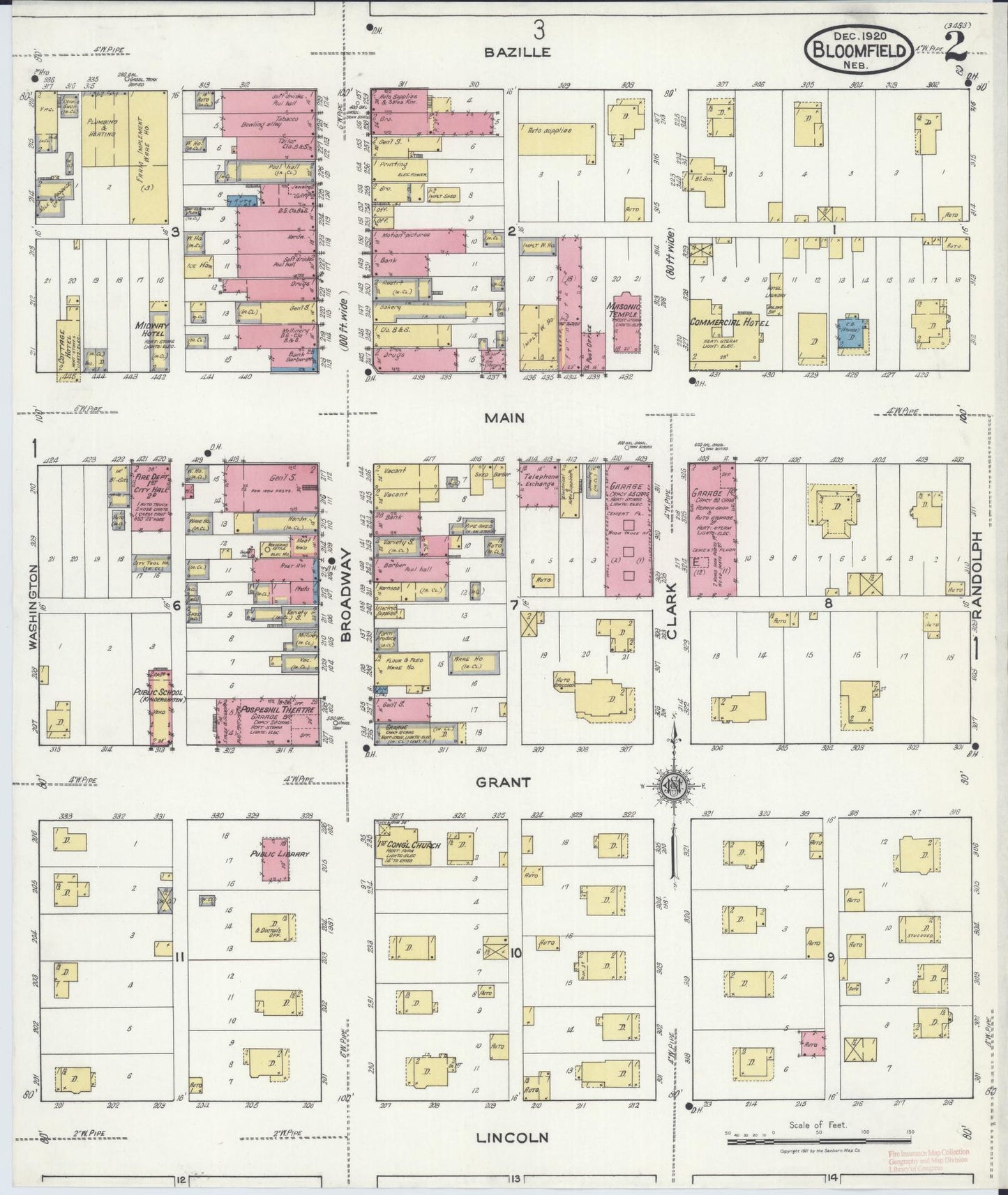 Sanborn Fire Insurance Map from Bloomfield, Knox County, Nebraska (1920), Sheet #0002 - Complete Map Set gallery image, historic Sanborn map, vintage wall art, Nebraska Nebraska