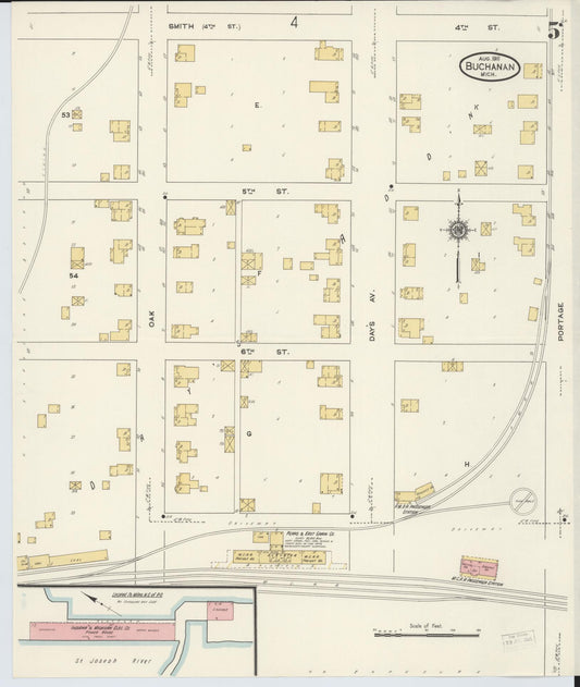 Sanborn Fire Insurance Map from Buchanan, Berrien County, Michigan (1911), Sheet #0005 - Historic Sanborn Fire Insurance Map Print, vintage old map wall art, antique decor, genealogy gift, Michigan Michigan map