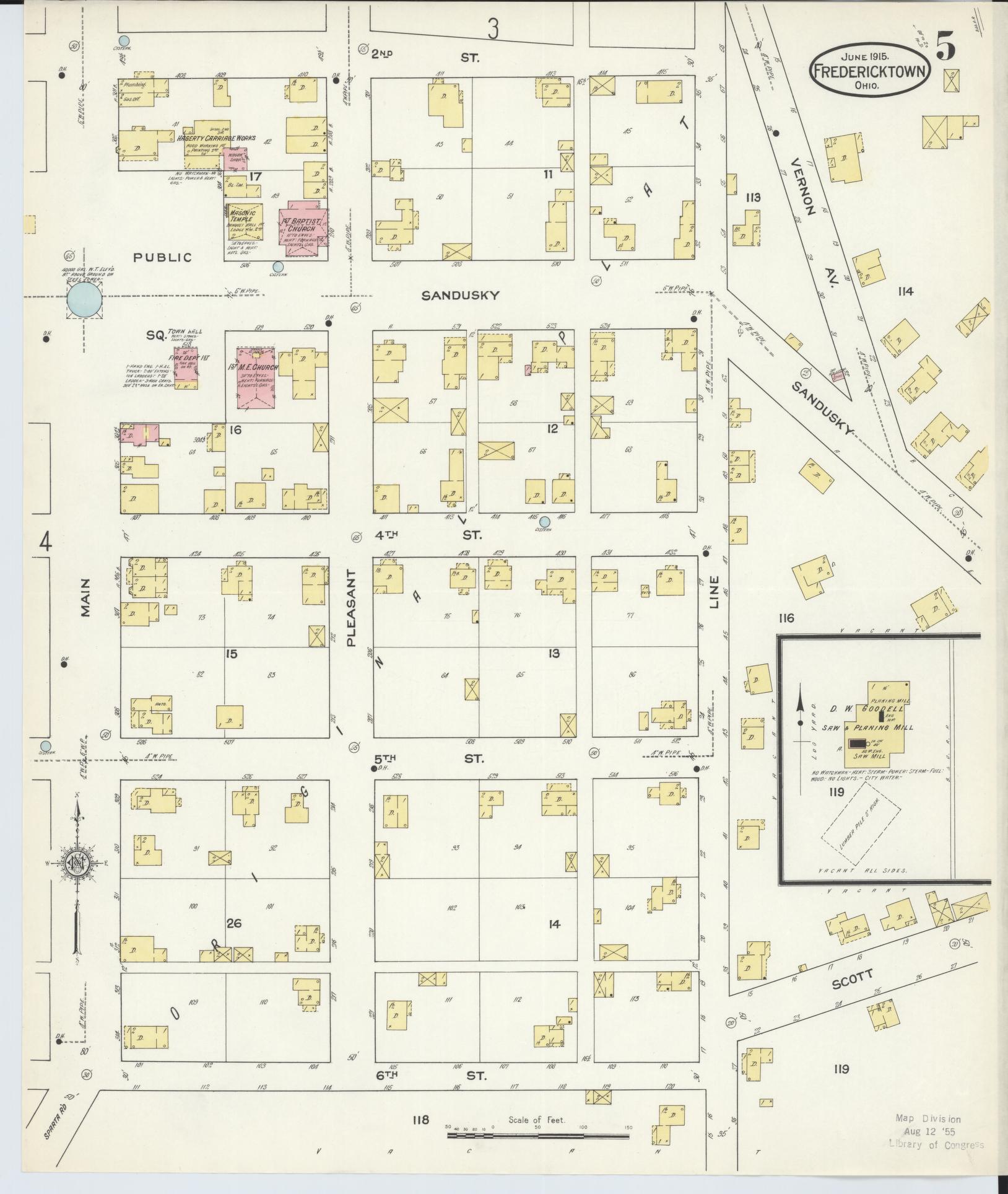 Sanborn Fire Insurance Map from Fredericktown, Knox County, Ohio (1915), Sheet #0005 - Historic Sanborn Fire Insurance Map Print, vintage old map wall art, antique decor, genealogy gift, Ohio Ohio map