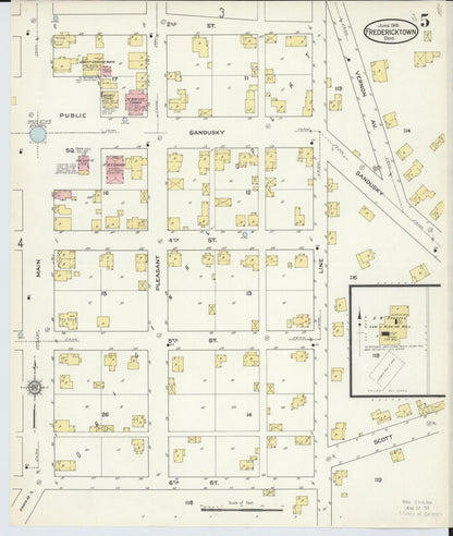 Sanborn Fire Insurance Map from Fredericktown, Knox County, Ohio (1915), Sheet #0005 - Historic Sanborn Fire Insurance Map Print, vintage old map wall art, antique decor, genealogy gift, Ohio Ohio map
