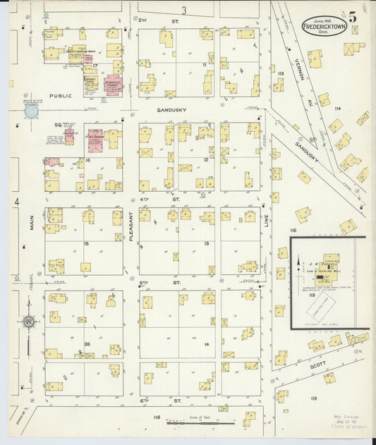 Sanborn Fire Insurance Map from Fredericktown, Knox County, Ohio (1915), Sheet #0005 - Historic Sanborn Fire Insurance Map Print, vintage old map wall art, antique decor, genealogy gift, Ohio Ohio map