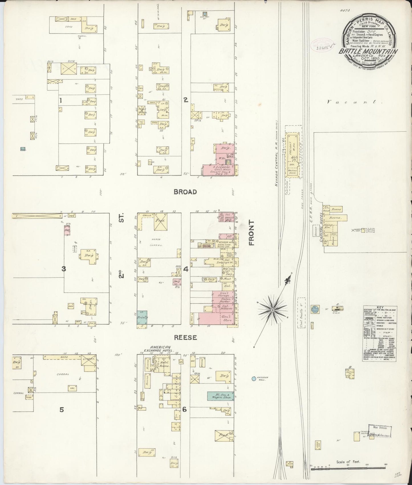 Sanborn Fire Insurance Map from Battle Mountain, Lander County, Nevada (1890), Sheet #0001 - Historic Sanborn Fire Insurance Map Print, vintage old map wall art, antique decor, genealogy gift, Nevada Nevada map