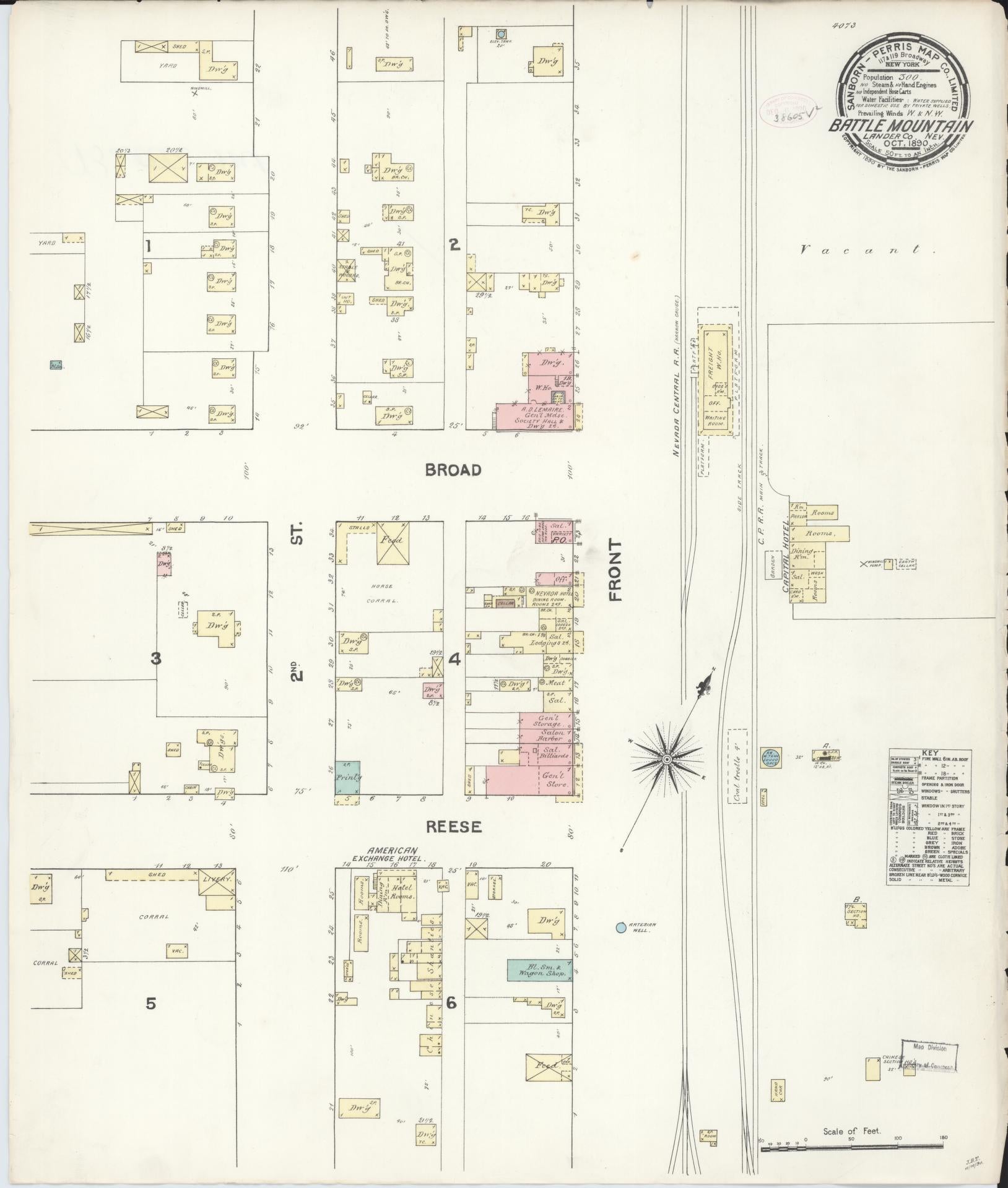 Sanborn Fire Insurance Map from Battle Mountain, Lander County, Nevada (1890), Sheet #0001 - Historic Sanborn Fire Insurance Map Print, vintage old map wall art, antique decor, genealogy gift, Nevada Nevada map