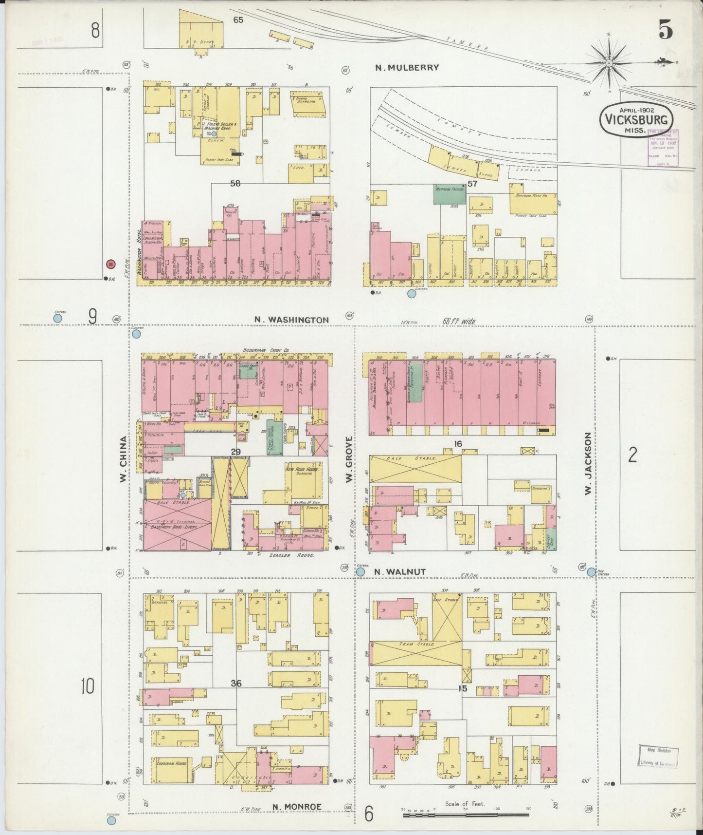 Sanborn Fire Insurance Map from Vicksburg, Warren County, Mississippi (1902), Sheet #0005 - Complete Map Set gallery image, historic Sanborn map, vintage wall art, Mississippi Mississippi