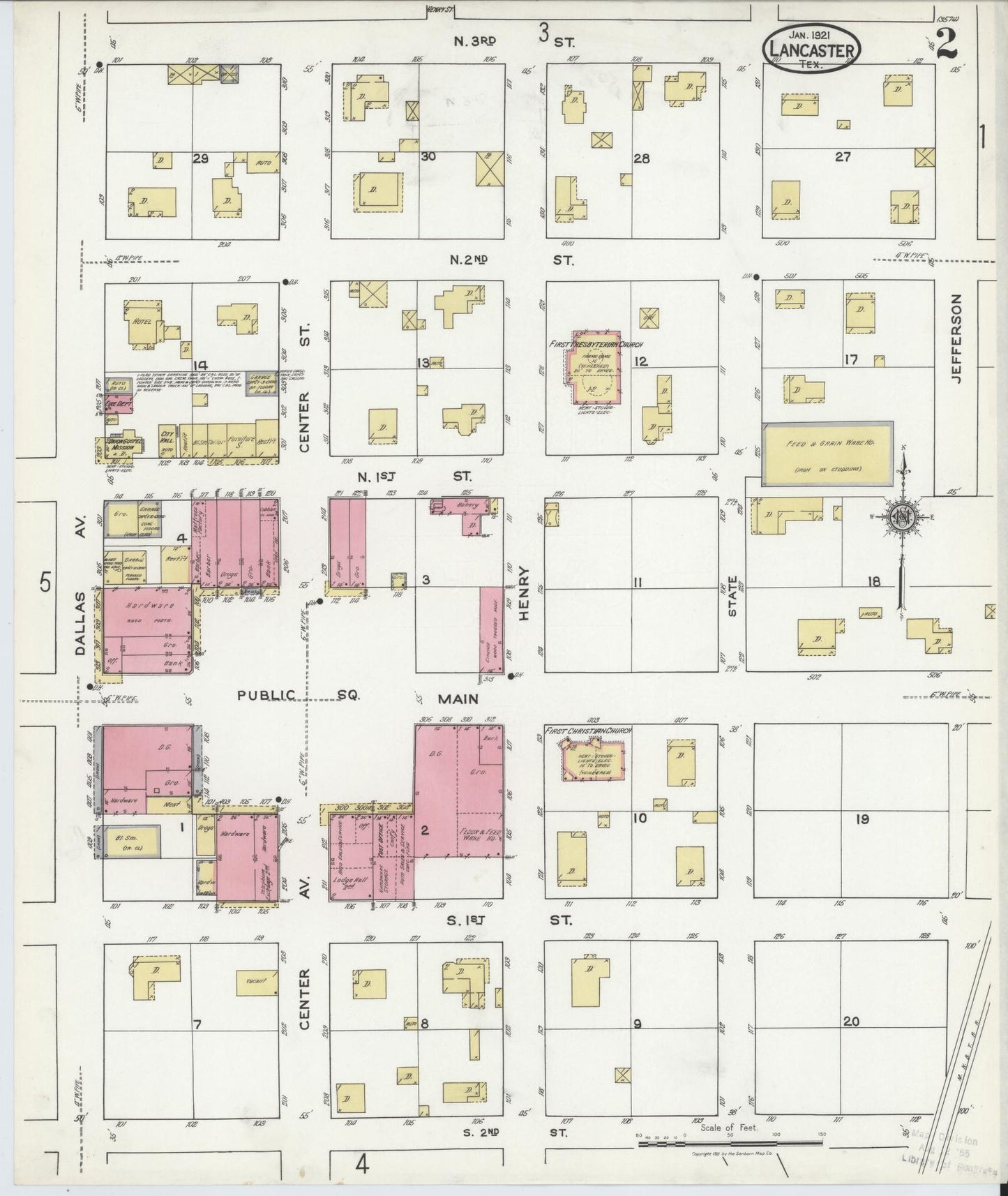 Sanborn Fire Insurance Map from Lancaster, Dallas County, Texas (1921), Sheet #0002 - Historic Sanborn Fire Insurance Map Print, vintage old map wall art, antique decor, genealogy gift, Texas Texas map