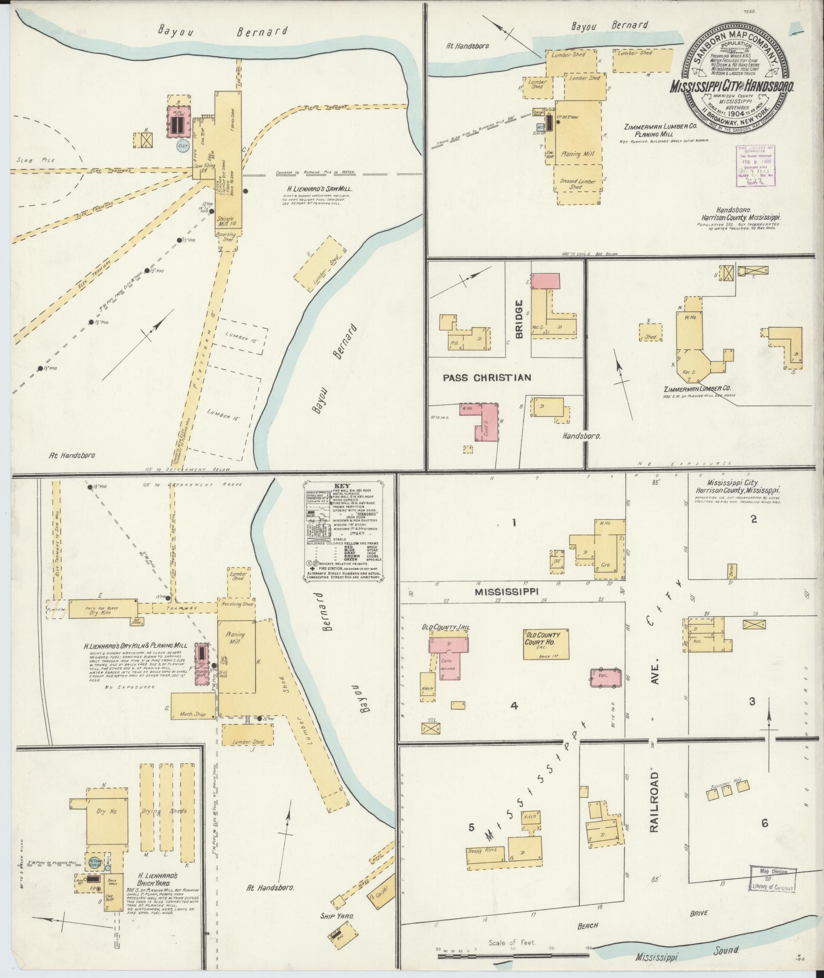 Sanborn Fire Insurance Map from Mississippi City, Harrison County, Mississippi (1904), Sheet #0001 - Historic Sanborn Fire Insurance Map Print, vintage old map wall art, antique decor, genealogy gift, Mississippi Mississippi map