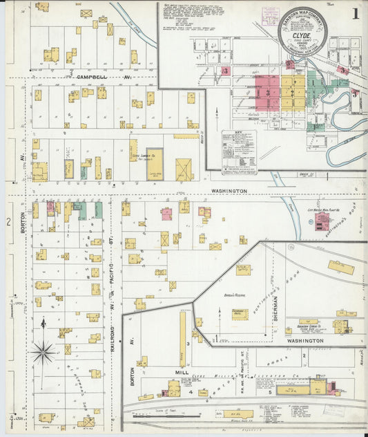 Sanborn Fire Insurance Map from Clyde, Cloud County, Kansas (1905), Sheet #0001 - Historic Sanborn Fire Insurance Map Print, vintage old map wall art, antique decor, genealogy gift, Kansas Kansas map