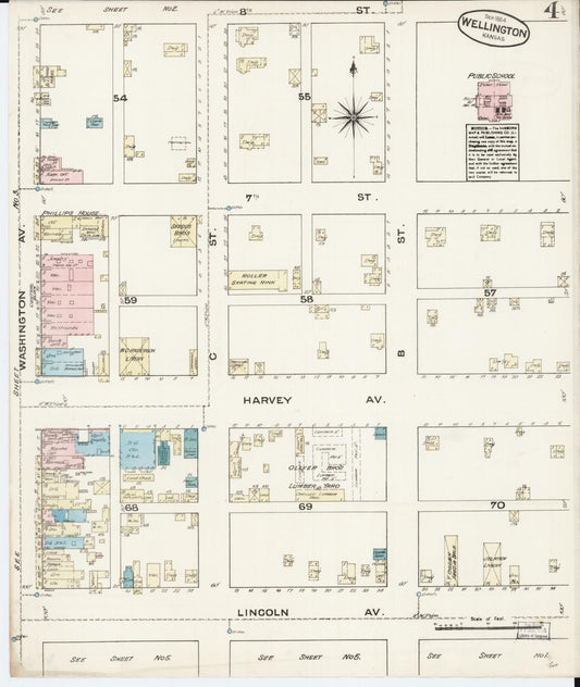 Sanborn Fire Insurance Map from Wellington, Sumner County, Kansas (1884), Sheet #0004 - Historic Sanborn Fire Insurance Map Print, vintage old map wall art, antique decor, genealogy gift, Kansas Kansas map