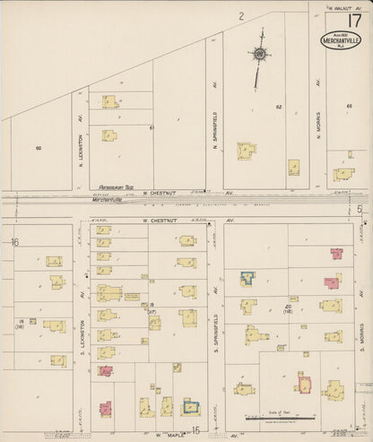 Sanborn Fire Insurance Map from Merchantville, Camden County, New Jersey (1921), Sheet #0017 - Historic Sanborn Fire Insurance Map Print, vintage old map wall art, antique decor, genealogy gift, New Jersey New Jersey map