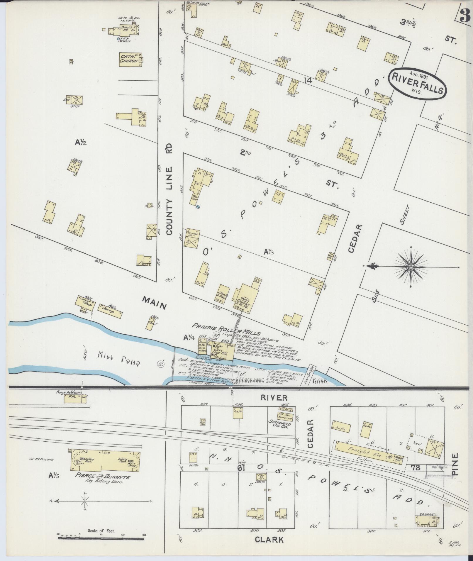 Sanborn Fire Insurance Map from River Falls, St. Croix and Pierce Counties, Wisconsin (1891), Sheet #0003 - Historic Sanborn Fire Insurance Map Print, vintage old map wall art, antique decor, genealogy gift, Wisconsin Wisconsin map