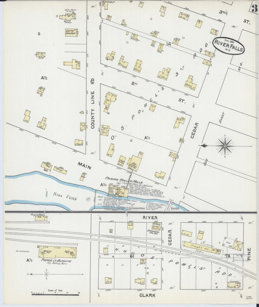 Sanborn Fire Insurance Map from River Falls, St. Croix and Pierce Counties, Wisconsin (1891), Sheet #0003 - Historic Sanborn Fire Insurance Map Print, vintage old map wall art, antique decor, genealogy gift, Wisconsin Wisconsin map