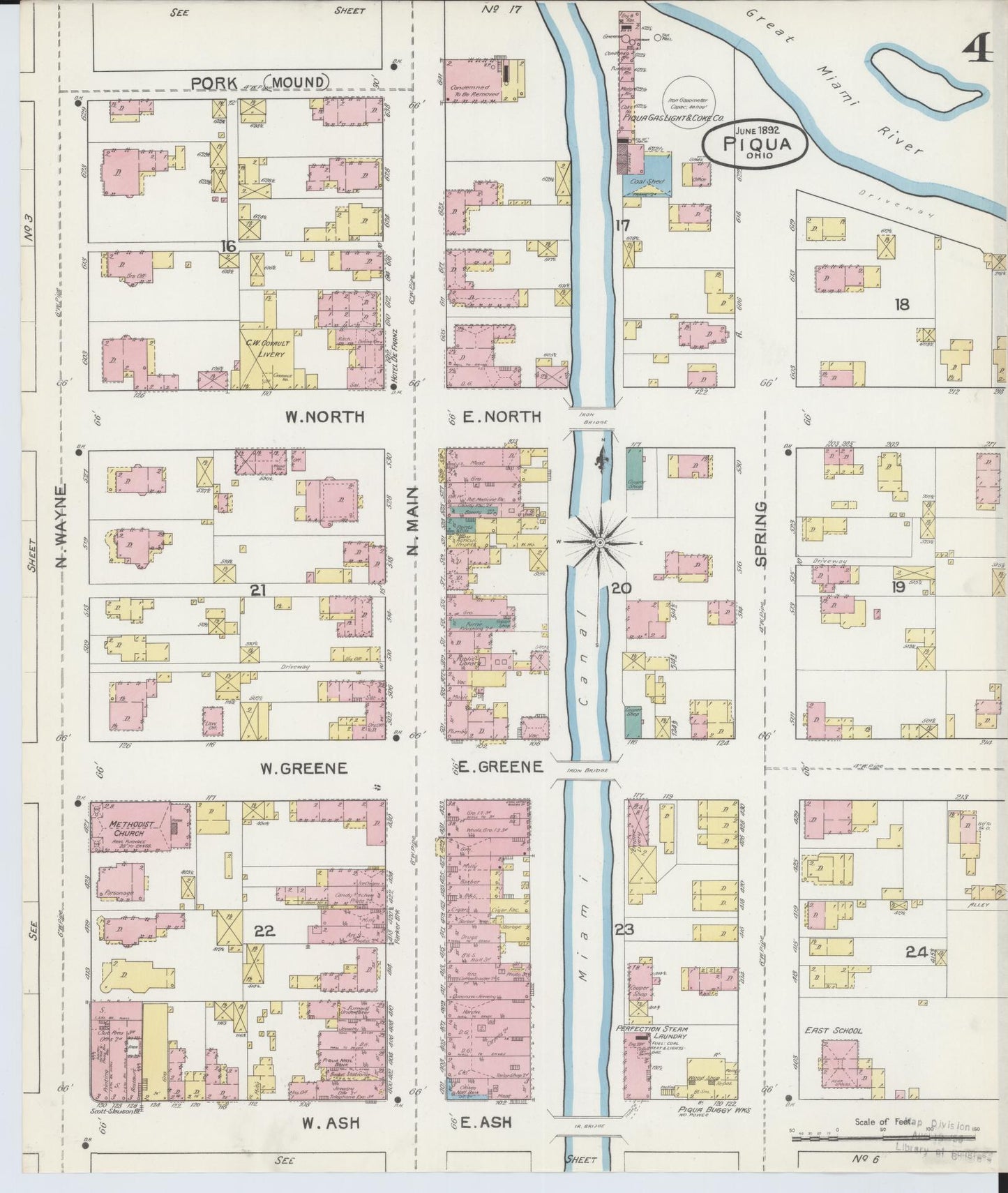 Sanborn Fire Insurance Map from Piqua, Miami County, Ohio (1892), Sheet #0004 - Complete Map Set gallery image, historic Sanborn map, vintage wall art, Ohio Ohio