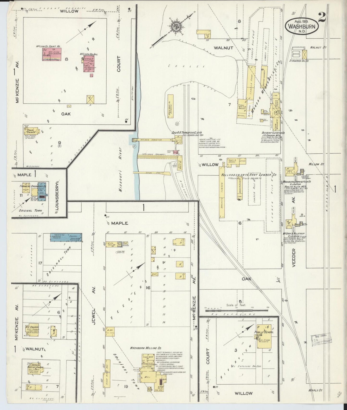Sanborn Fire Insurance Map from Washburn, Mclean County, North Dakota (1913), Sheet #0002 - Complete Map Set gallery image, historic Sanborn map, vintage wall art, North Dakota North Dakota