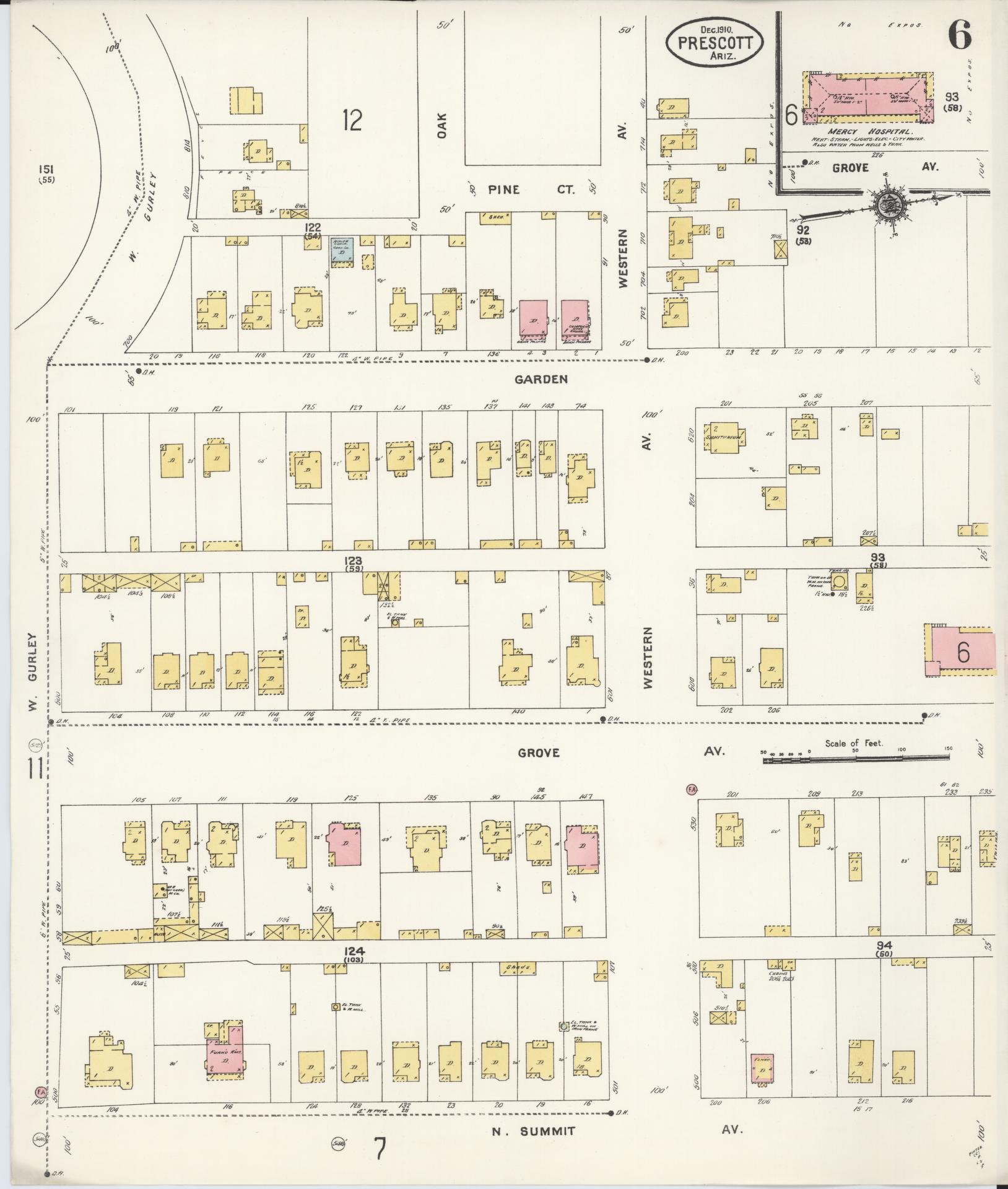 Sanborn Fire Insurance Map from Prescott, Yavapai County, Arizona (1910), Sheet #0006 - Historic Sanborn Fire Insurance Map Print, vintage old map wall art, antique decor, genealogy gift, Arizona Arizona map