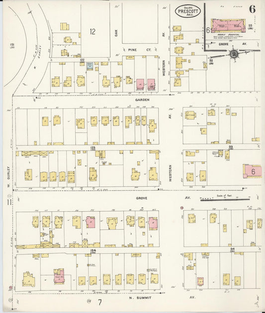 Sanborn Fire Insurance Map from Prescott, Yavapai County, Arizona (1910), Sheet #0006 - Historic Sanborn Fire Insurance Map Print, vintage old map wall art, antique decor, genealogy gift, Arizona Arizona map