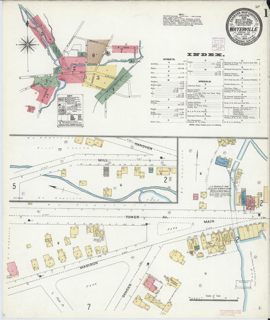 Sanborn Fire Insurance Map from Waterville, Oneida County, New York (1906), Sheet #0001 - Complete Map Set gallery image, historic Sanborn map, vintage wall art, New York New York
