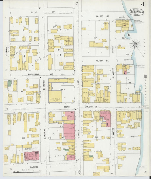Sanborn Fire Insurance Map from Cheboygan, Cheboygan County, Michigan (1900), Sheet #0004 - Historic Sanborn Fire Insurance Map Print, vintage old map wall art, antique decor, genealogy gift, Michigan Michigan map