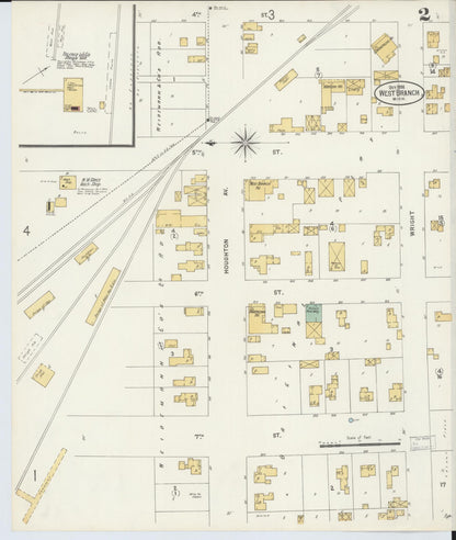 Sanborn Fire Insurance Map from West Branch, Ogemaw County, Michigan (1898), Sheet #0002 - Historic Sanborn Fire Insurance Map Print, vintage old map wall art, antique decor, genealogy gift, Michigan Michigan map
