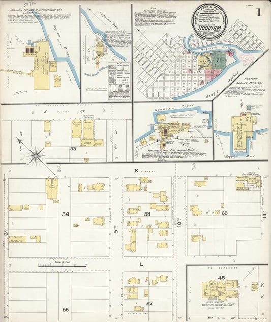 Sanborn Fire Insurance Map from Hoquiam, Grays Harbor County, Washington (1894), Sheet #0001 - Complete Map Set gallery image, historic Sanborn map, vintage wall art, Washington Washington