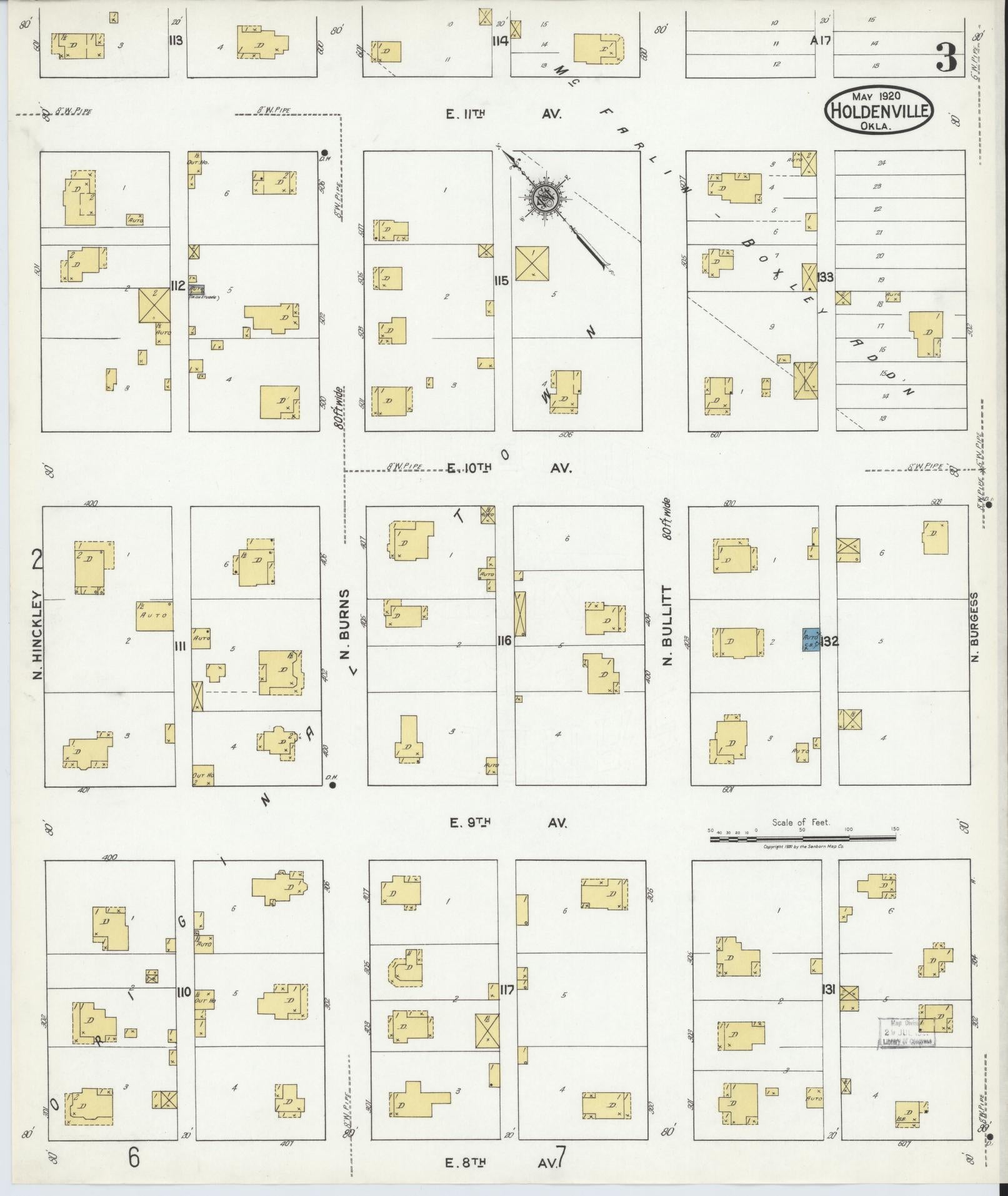 Sanborn Fire Insurance Map from Holdenville, Hughes County, Oklahoma (1920), Sheet #0003 - Historic Sanborn Fire Insurance Map Print, vintage old map wall art, antique decor, genealogy gift, Oklahoma Oklahoma map