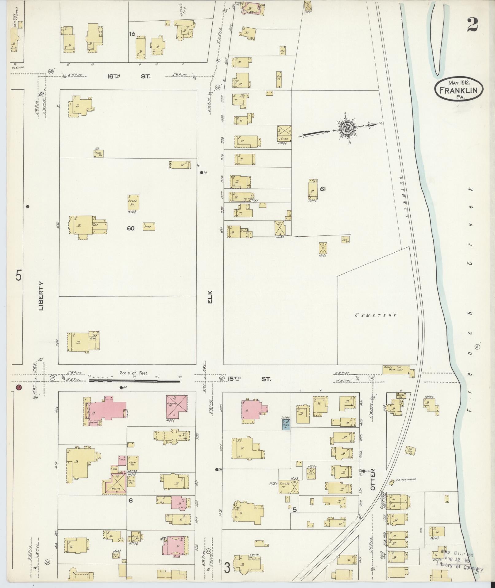 Sanborn Fire Insurance Map from Franklin, Venango County, Pennsylvania (1912), Sheet #0002 - Historic Sanborn Fire Insurance Map Print, vintage old map wall art, antique decor, genealogy gift, Pennsylvania Pennsylvania map