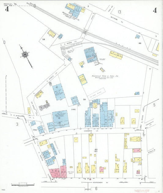 Sanborn Fire Insurance Map from Rockville, Montgomery County, Maryland (1949), Sheet #0004 - Historic Sanborn Fire Insurance Map Print, vintage old map wall art