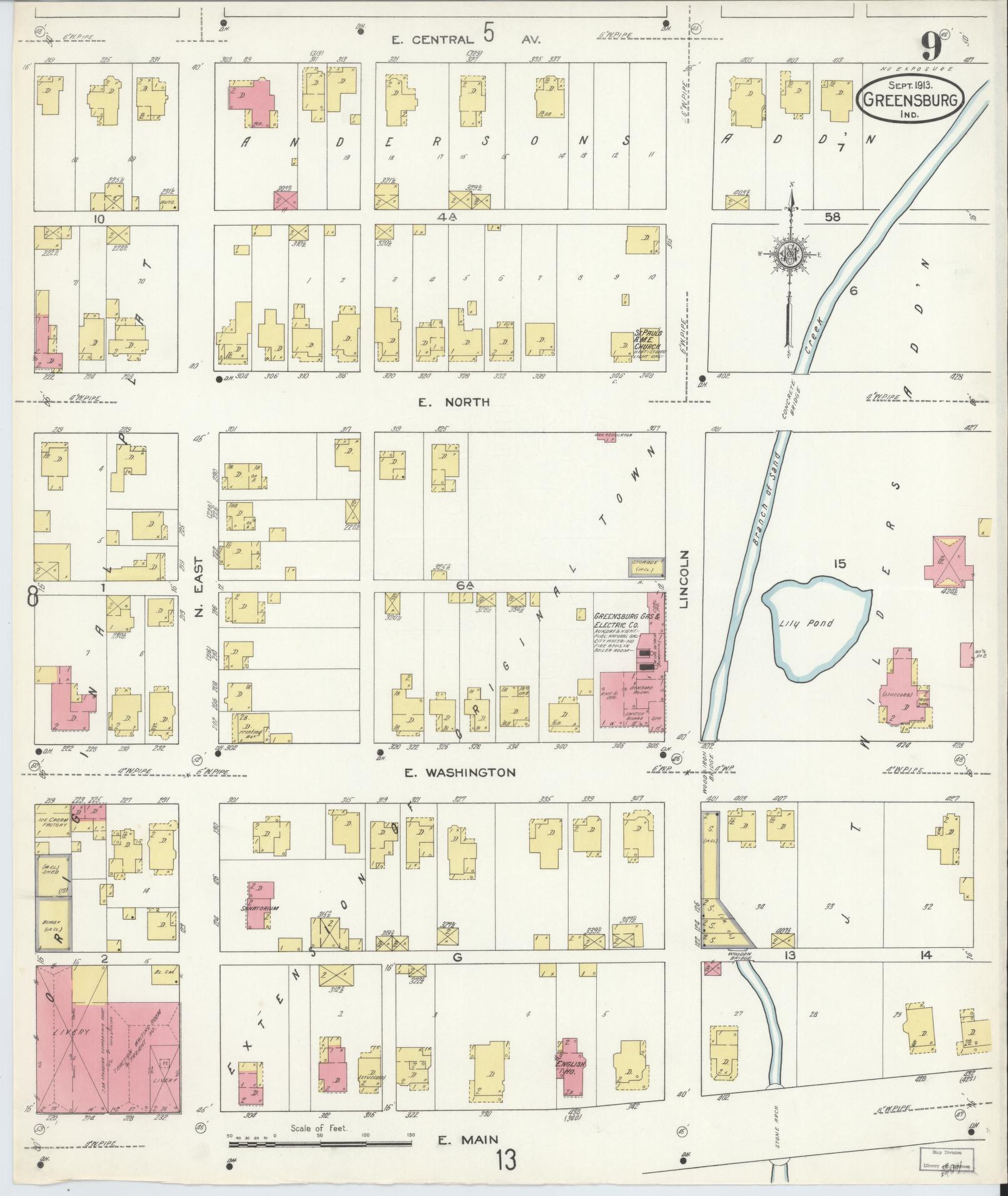 Sanborn Fire Insurance Map from Greensburg, Decatur County, Indiana (1913), Sheet #0009 - Complete Map Set gallery image, historic Sanborn map, vintage wall art, Indiana Indiana