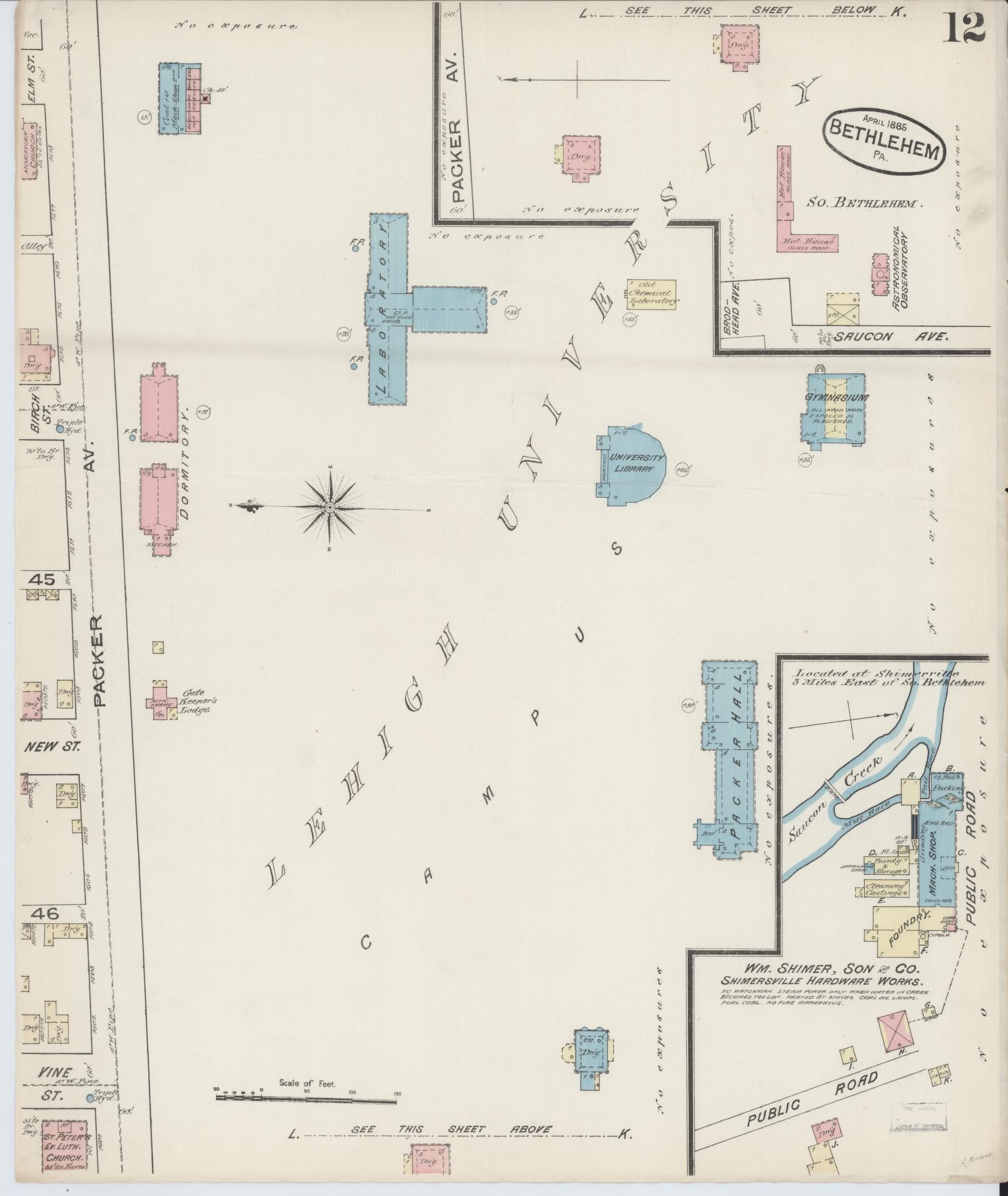 Sanborn Fire Insurance Map from Bethlehem, Northampton And Lehigh Counties, Pennsylvania (1885), Sheet #0012 - Complete Map Set gallery image, historic Sanborn map, vintage wall art, Pennsylvania Pennsylvania