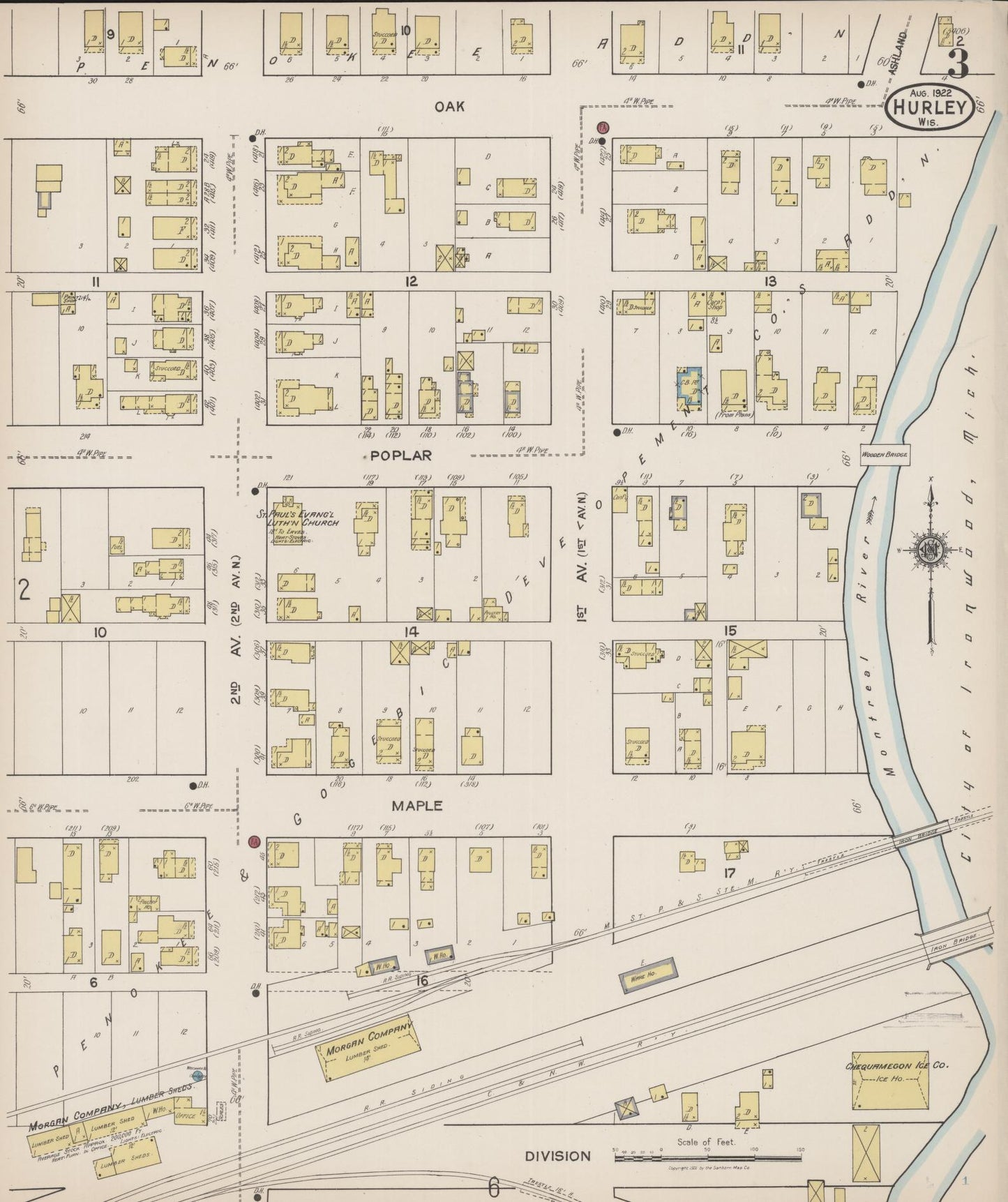 Sanborn Fire Insurance Map from Hurley, Iron County, Wisconsin (1922), Sheet #0003 - Complete Map Set gallery image, historic Sanborn map, vintage wall art, Wisconsin Wisconsin