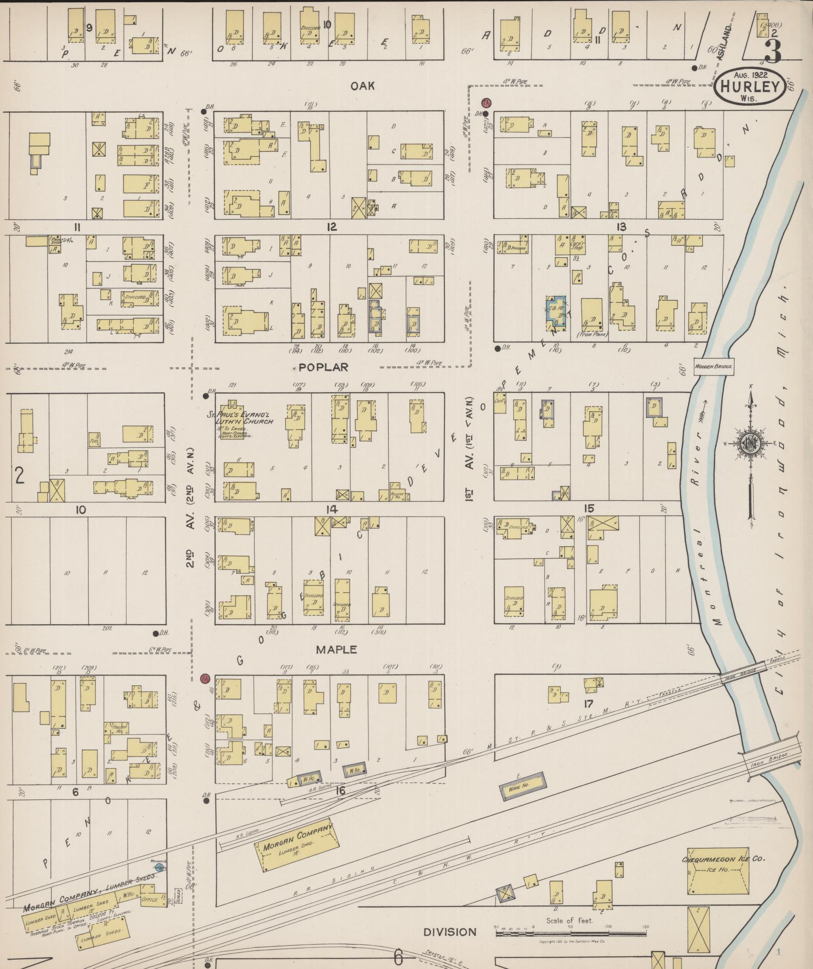 Sanborn Fire Insurance Map from Hurley, Iron County, Wisconsin (1922), Sheet #0003 - Complete Map Set gallery image, historic Sanborn map, vintage wall art, Wisconsin Wisconsin