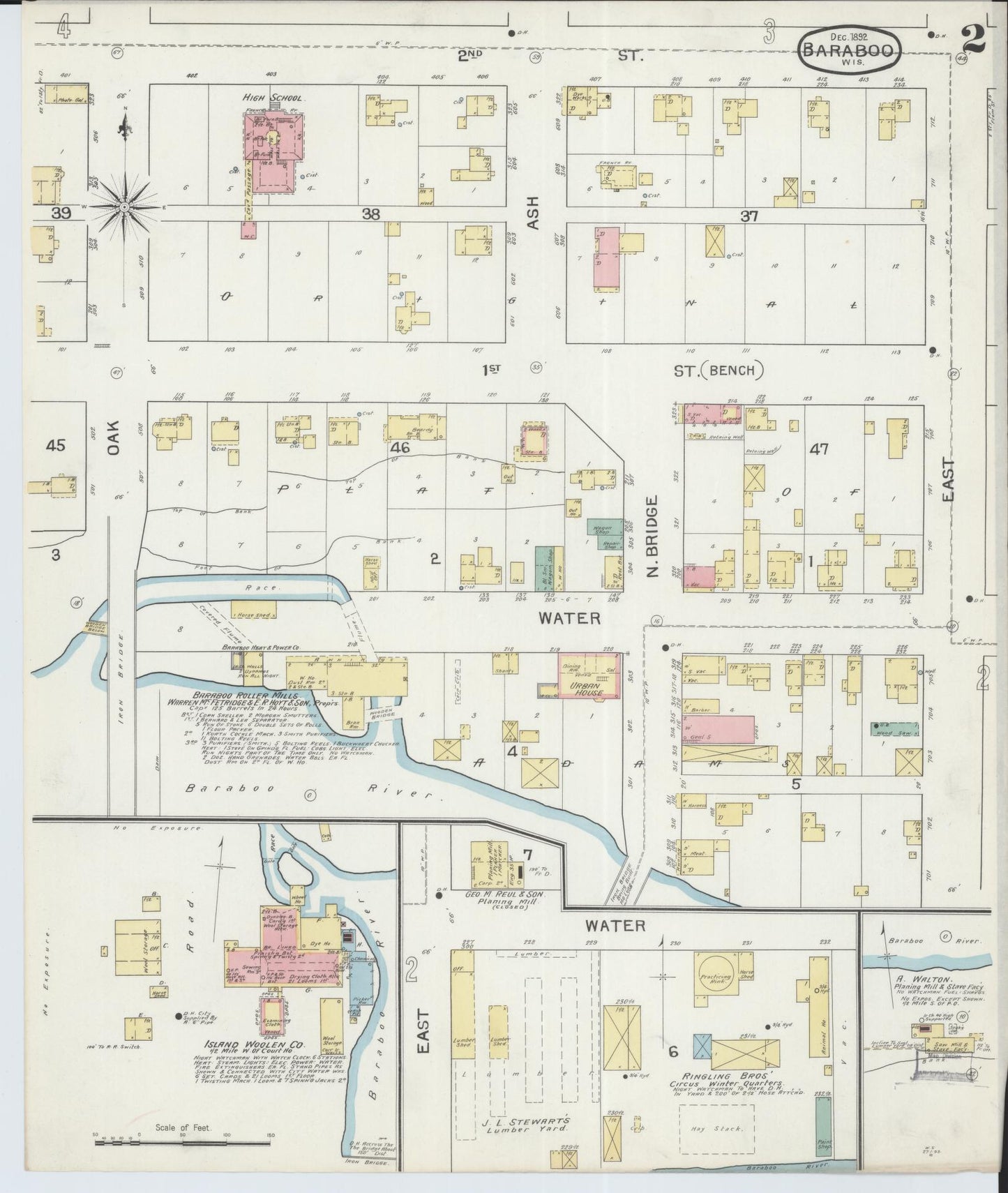 Sanborn Fire Insurance Map from Baraboo, Sauk County, Wisconsin (1892), Sheet #0002 - Historic Sanborn Fire Insurance Map Print, vintage old map wall art, antique decor, genealogy gift, Wisconsin Wisconsin map