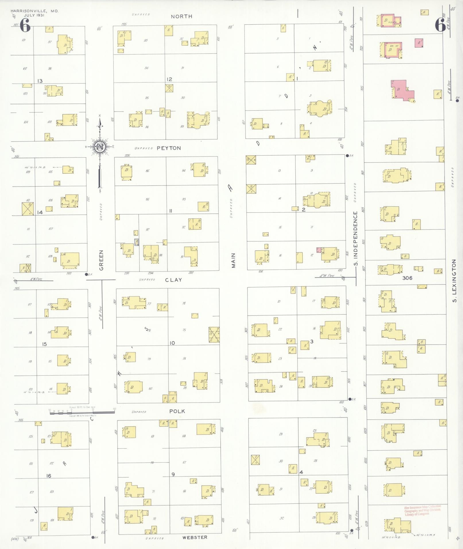 Sanborn Fire Insurance Map from Harrisonville, Cass County, Missouri (1931), Sheet #0006 - Historic Sanborn Fire Insurance Map Print, vintage old map wall art, antique decor, genealogy gift, Missouri Missouri map