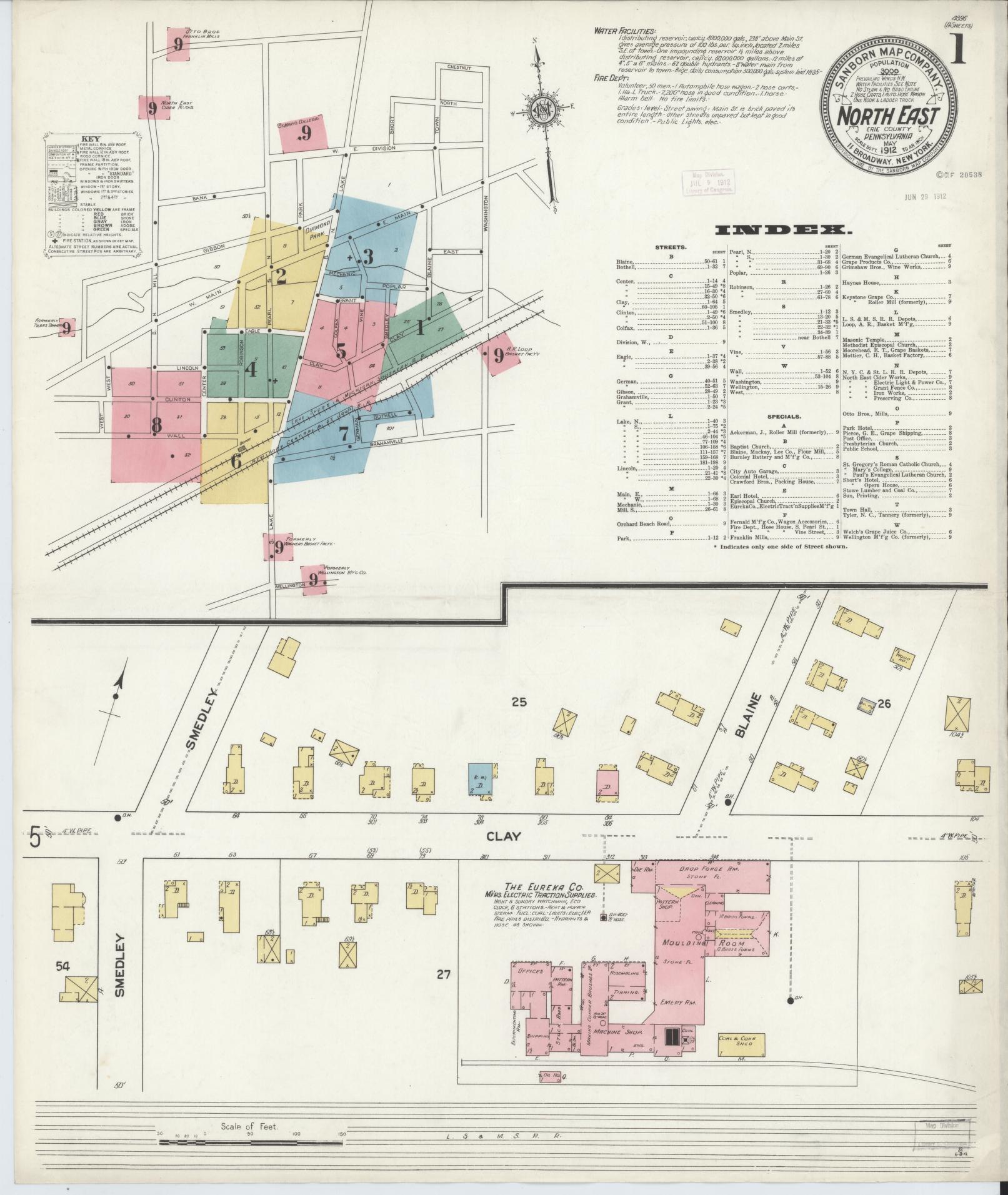 Sanborn Fire Insurance Map from North East, Erie County, Pennsylvania (1912), Sheet #0001 - Complete Map Set gallery image, historic Sanborn map, vintage wall art, Pennsylvania Pennsylvania