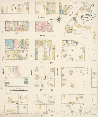Sanborn Fire Insurance Map from Baker, Baker County, Oregon (1888), Sheet #0003 - Complete Map Set gallery image, historic Sanborn map, vintage wall art, Oregon Oregon
